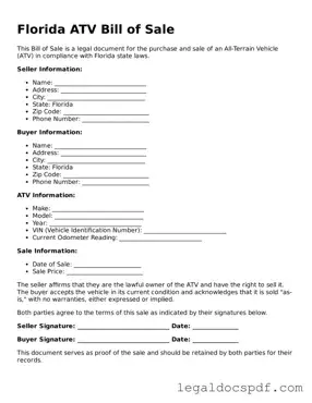 Legal Florida ATV Bill of Sale Form