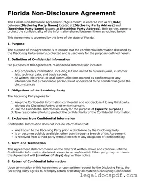 Legal Florida Non-disclosure Agreement Form