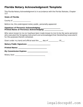 Legal Florida Notary Acknowledgement Form