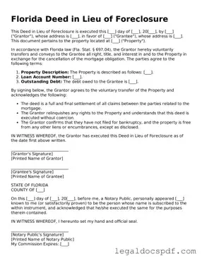 Legal Florida Deed in Lieu of Foreclosure Form