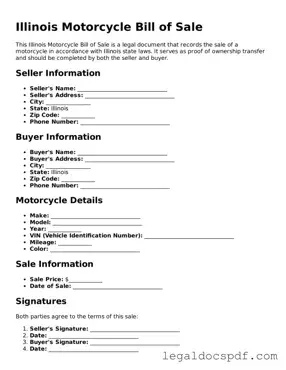 Legal Illinois Motorcycle Bill of Sale Form