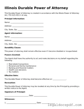 Legal Illinois Durable Power of Attorney Form