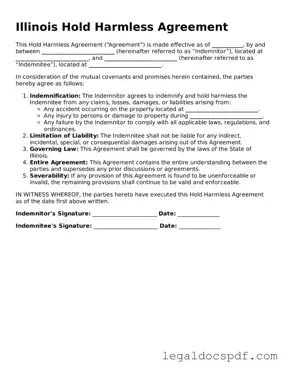 Legal Illinois Hold Harmless Agreement Form
