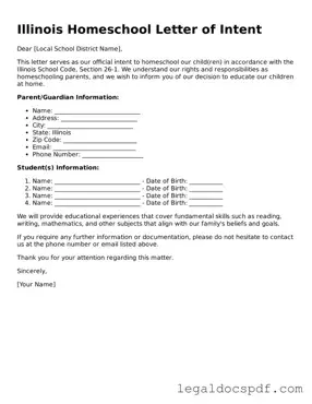 Legal Illinois Homeschool Letter of Intent Form