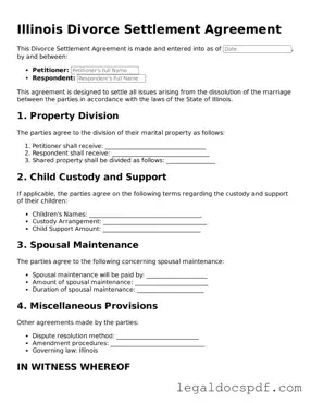 Legal Illinois Divorce Settlement Agreement Form