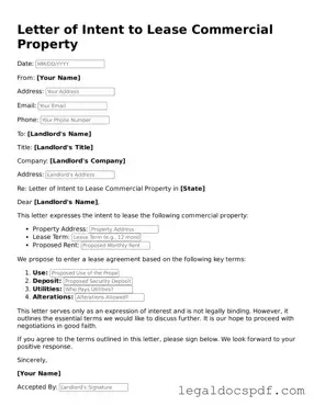 Valid Letter of Intent to Lease Commercial Property Template