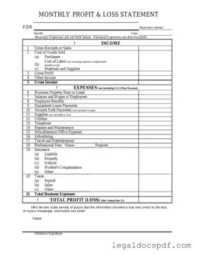 Fill Out Your Profit And Loss Form