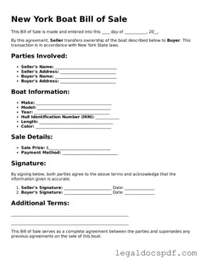 Legal New York Boat Bill of Sale Form
