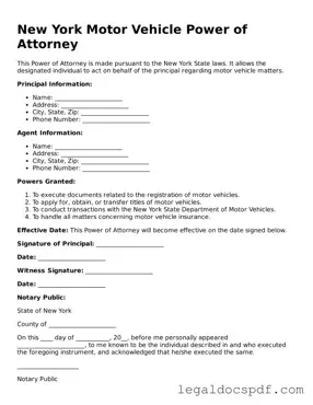 Legal New York Motor Vehicle Power of Attorney Form