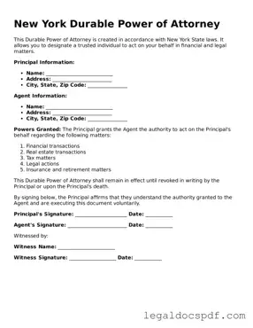Legal New York Durable Power of Attorney Form