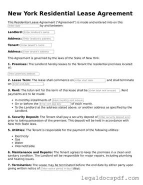 Legal New York Residential Lease Agreement Form