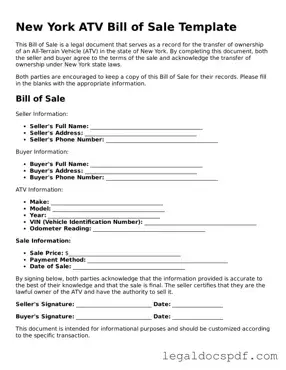 Legal New York ATV Bill of Sale Form