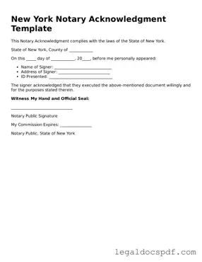 Legal New York Notary Acknowledgement Form