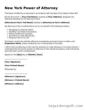 Legal New York Power of Attorney Form