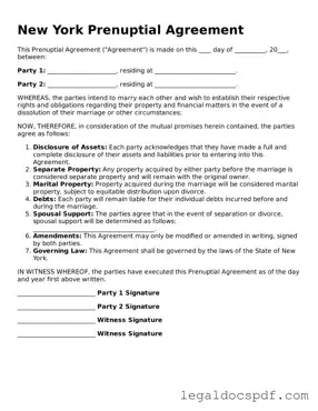 Legal New York Prenuptial Agreement Form
