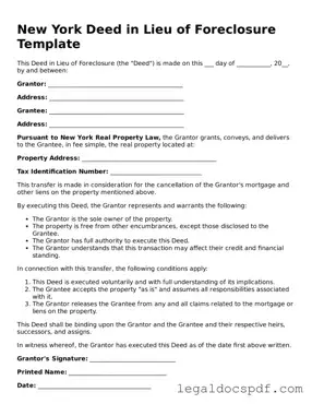 Legal New York Deed in Lieu of Foreclosure Form
