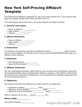 Legal New York Self-Proving Affidavit Form