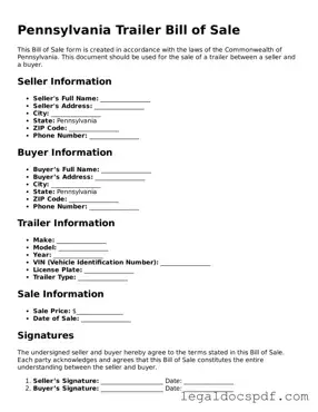 Legal Pennsylvania Trailer Bill of Sale Form
