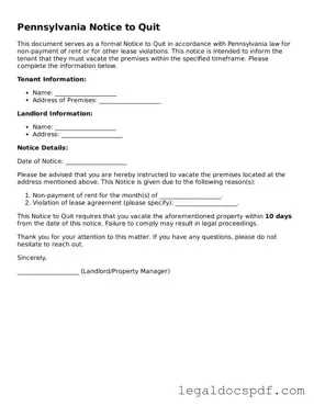 Legal Pennsylvania Notice to Quit Form