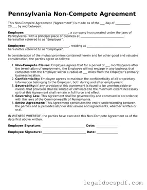 Legal Pennsylvania Non-compete Agreement Form