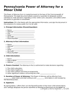 Legal Pennsylvania Power of Attorney for a Child Form