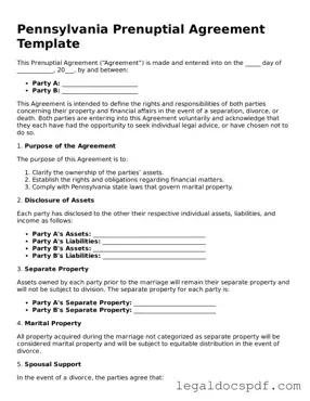 Legal Pennsylvania Prenuptial Agreement Form