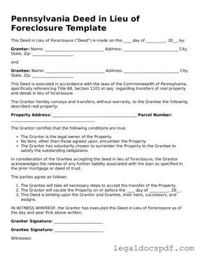 Legal Pennsylvania Deed in Lieu of Foreclosure Form
