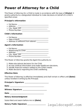 Valid Power of Attorney for a Child Template