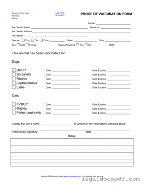 Fill Out Your Proof Of Vaccination Dog Form