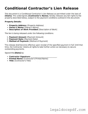Valid Conditional Contractor’s Lien Release Template