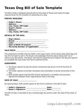 Legal Texas Dog Bill of Sale Form