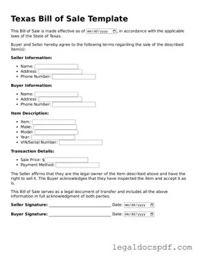 Legal Texas Bill of Sale Form