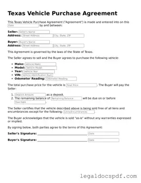 Legal Texas Vehicle Purchase Agreement Form