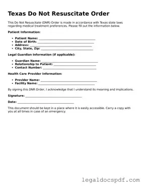 Legal Texas Do Not Resuscitate Order Form