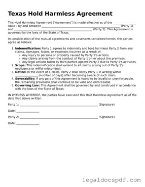 Legal Texas Hold Harmless Agreement Form