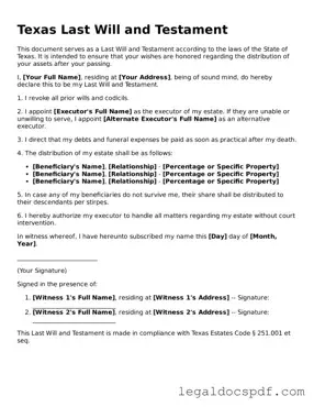 Legal Texas Last Will and Testament Form