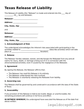 Legal Texas Release of Liability Form