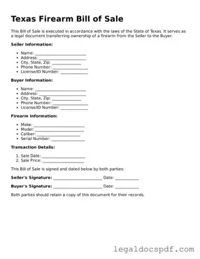 Legal Texas Firearm Bill of Sale Form