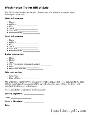 Legal Washington Trailer Bill of Sale Form