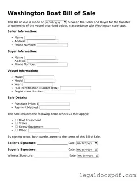 Legal Washington Boat Bill of Sale Form