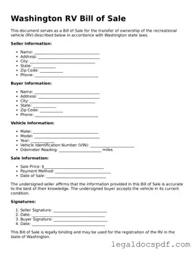 Legal Washington RV Bill of Sale Form