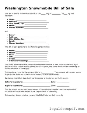 Legal Washington Snowmobile Bill of Sale Form