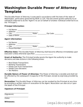 Legal Washington Durable Power of Attorney Form