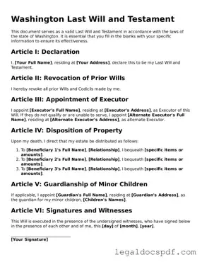Legal Washington Last Will and Testament Form