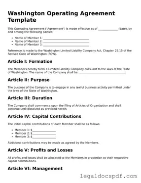 Legal Washington Operating Agreement Form