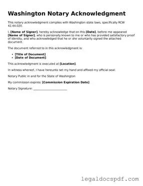 Legal Washington Notary Acknowledgement Form