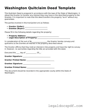 Legal Washington Quitclaim Deed Form