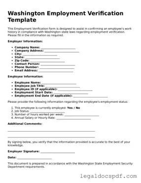 Legal Washington Employment Verification Form