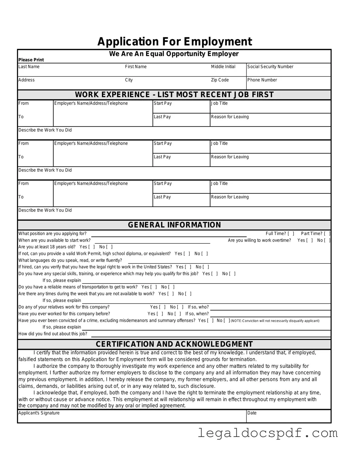 Fill Out Your Spanish Application Employment Form