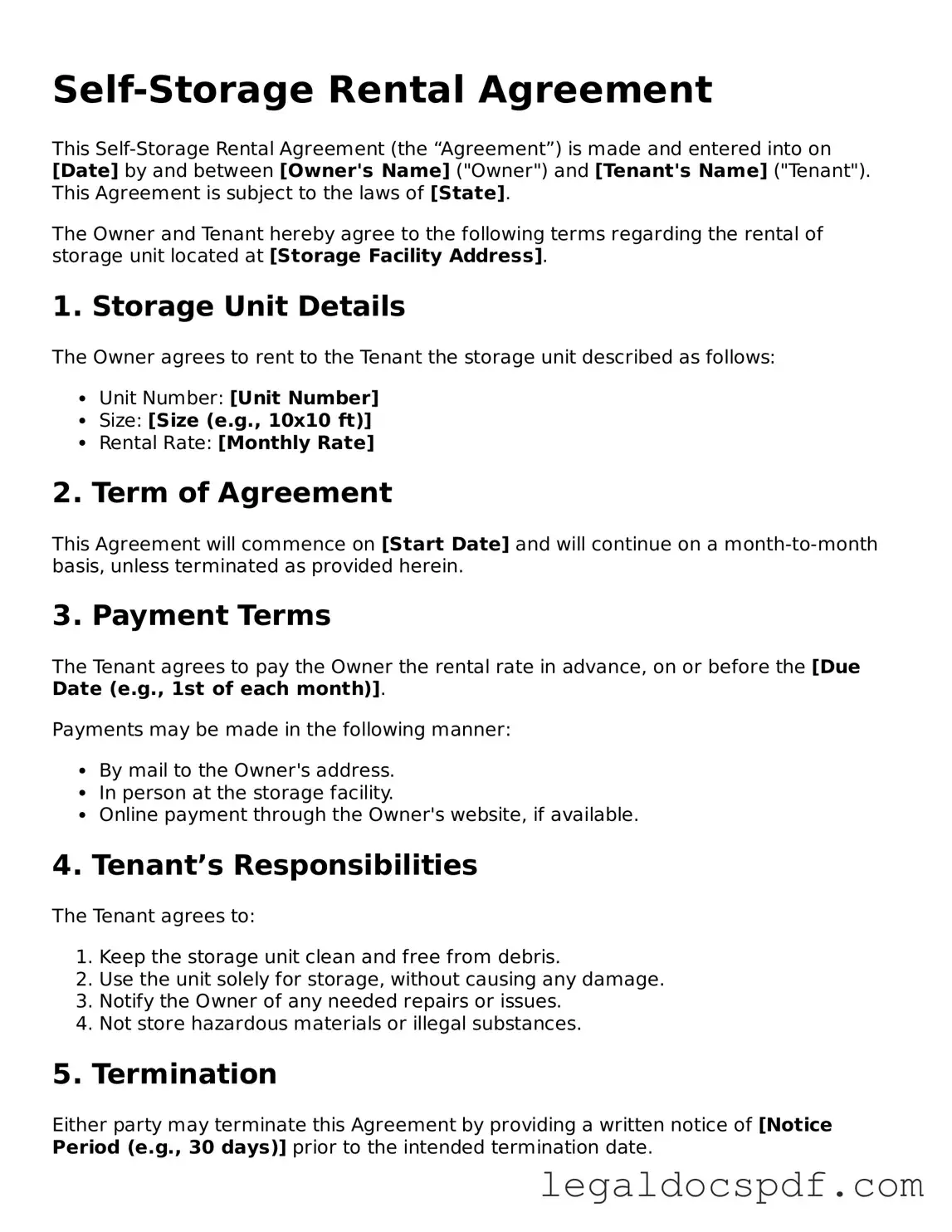 Valid Self-Storage Rental Agreement Template